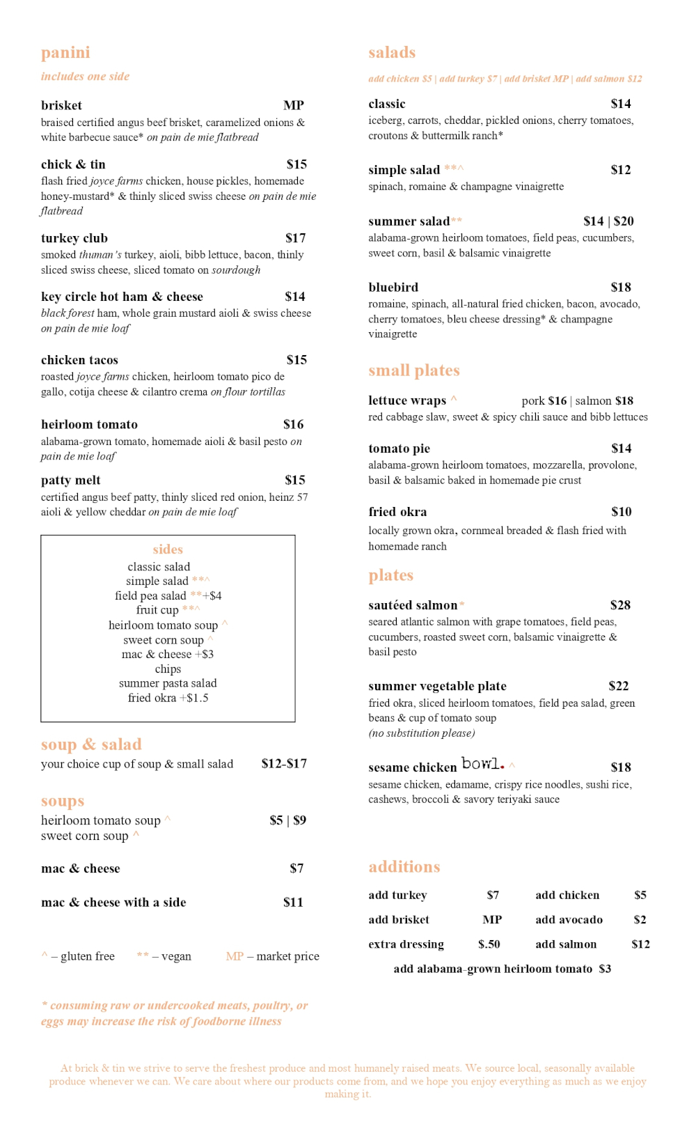 Food Menu Page 1