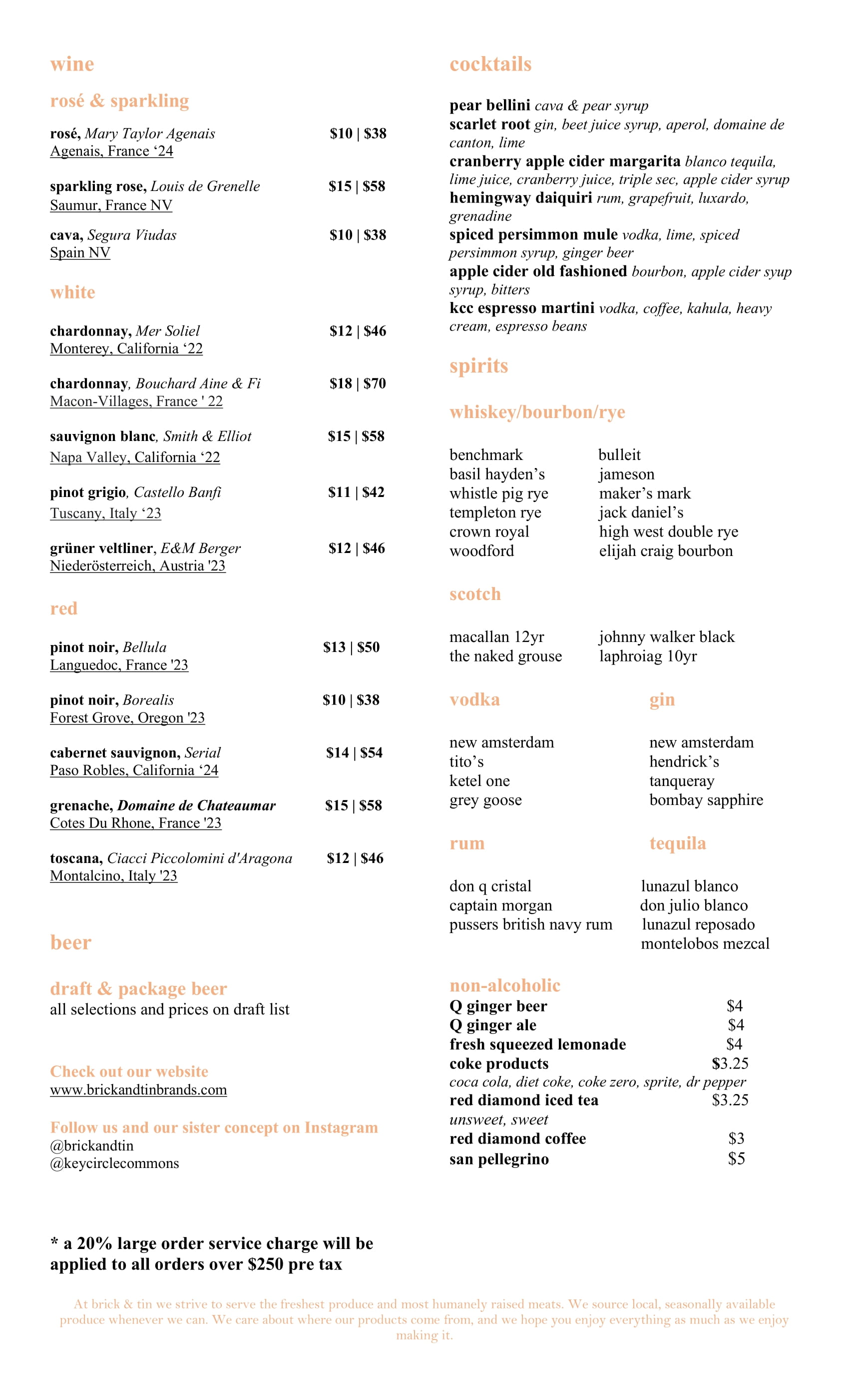 Drink Menu Page 1