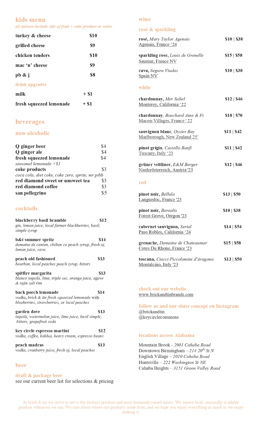 Drink Menu Page 1