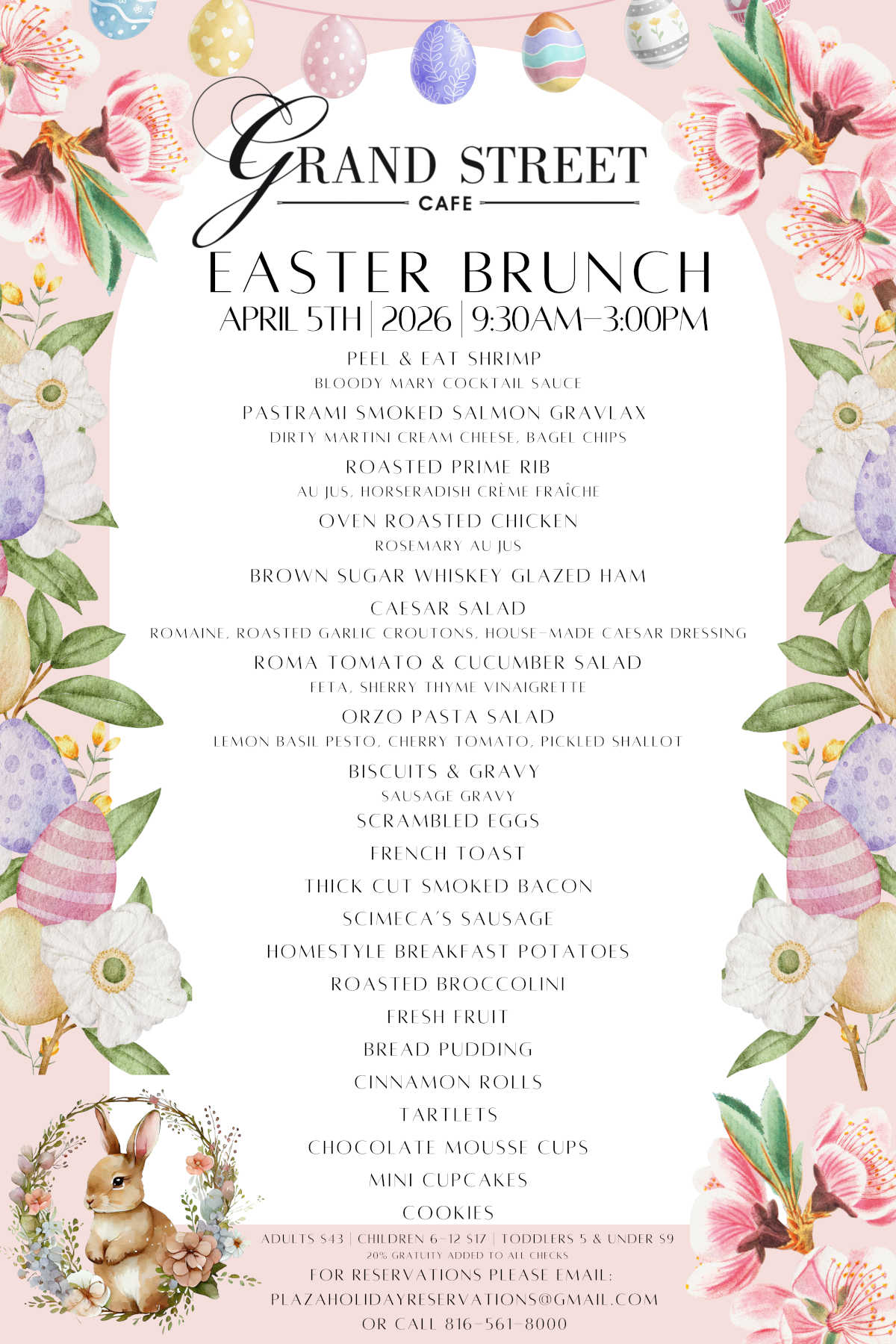 Easter Brunch, April 5th, 2026, 9:30 am - 3:00 pm